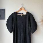 Mara Hoffman  Dress Aranza Black Smocked Puff Sleeve Pleated Midi Dress Size‎ L Photo 3