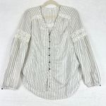Veronica Beard Roca Top Size 0 White Metallic Stripe Button Front V-Neck Photo 0