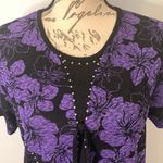 Vintage Kivenst stretch slinky floral rhinestone dressy top L Black Size L Photo 1