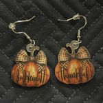 Pumpkin Earrings Thankful Fall Autumn Bow Dangle Drop Plaid Thanksgiving Orange Photo 0