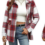 Cottagecore Collared Red Plaid Flannel BU Shirt Shacket LARGE Cabincore NWT Photo 0