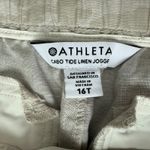 Athleta  Cabo Tide Linen Jogger Pants Womens Size 16T Tall Beige‎ Camo Drawstring Photo 4