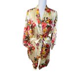 Floral satin kimono robe pajamas sleepwear loungewear glam feminine Yellow Size M Photo 3