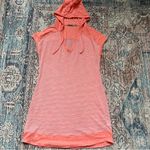 Athleta Pink Cotton Hooded Short Sleeve Swim Cover Up Striped Melon Peach large Photo 5