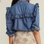 Veronica Beard  Tes Ruffle Chambray Button Up Shirt Indigo Size 10 Medium Photo 0