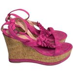 Pierre Cardin Vintage: ♚ Suede Floral Embellish Platform Wedge Sandals ♚ Magenta Photo 14