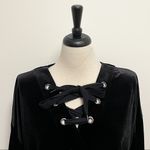 Bobeau Black Velvet Corset Tie V Neck 3/4 Sleeve Top NWT Large Stretch Photo 1