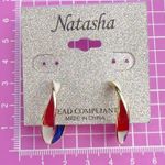 Natasha twist blue red white half circle loops earrings gold tone Photo 2