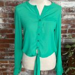 Naked Zebra Naked Zebras Green Long Sleeve Button Down Tie Waist Crop Top Size S Photo 0