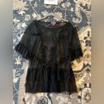 Vince Camuto  Sheer Mesh Top Women S Black Short Sleeve Ruffle Whimsigoth Top Photo 1