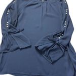 Zac and Rachel  Woman Petite Size PM Navy Blue Pearl Embellished Long Sleeve Blouse Photo 1