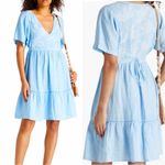 120% Lino Blue Tiered Glitter Mini Dress Palm Print Size XS Photo 1