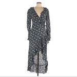 Chelsea and Violet Wrap Dress Size Medium Blue Floral Midi Ruffle Long Sleeve New Photo 1