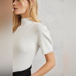 Maeve white ribbed puff shoulder short sleeve sweater Photo 2