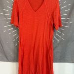 Eileen Fisher  Orange Hemp Organic Cotton Blend Short Sleeve V-Neck Dress Photo 0