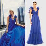 Mac Duggal  67911 Ruffle Tiered Cut Out Chiffon Gown Dress Cobalt Blue Size 0 NWT Photo 2