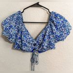 Wild Fable   Royal blu puff short sleeve floral print crop top size S like new Photo 1