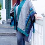 CAbi  Windchill Wrap XS SM Oversized Striped Cape Shawl Green Grey Blue Photo 2