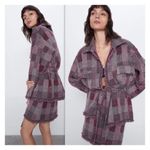 ZARA Metallic Check Textured Shirt Jacket S Photo 1