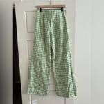 ZARA  Women’s Green and White Gingham Plaid Wide Leg Pants Size Medium Photo 3