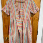 Mamma Mia The Kaftan Company Pastel Rainbow Stripe Dress Size S Boho Cotton Pink Photo 0