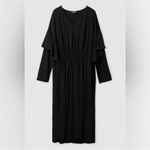 COS  Black V-Neck Draped Midi Dress XS/S Long Sleeve Elastic Waist Photo 3