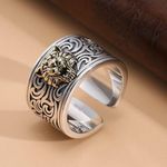 925 Silver Plated Adjustable Tiger Head Ring for Men Women,Punk Hip Hop Ring Photo 2