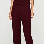 ZARA Burgundy Ribbed Short Sleeve Wrap Jumpsuit S Photo 0