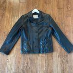 Nine West  Vintage 100% leather black button front blazer jacket M Photo 5