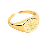Boutique Unisex Yellow Gold Plated Sterling Pave Diamond Sun‎ Signet Ring, Adjustable Photo 8