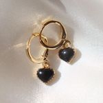 Boutique 14k Gold Plated Black Heart Huggie Earrings  Photo 0