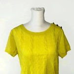 Lands' End  Womens Medium Top Sweater Short Sleeve Cable Knit Yellow Button Photo 1