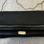 Nine West Black Leather and Gold Detail Fold-over Clutch with Chain Strap Photo 2