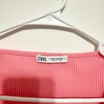 ZARA  Blouse Women Size Medium Puff Sleeve Cropped Ruffled Textured V Neck Barbie Photo 1