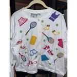 Vintage embroidered tennis cardigan sweater Michael Simon button down US open White Size M Photo 4