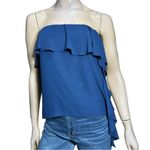 Amanda Uprichard  Women’s Size S Blue Strapless Ruffle Front Side Top Blouse Photo 2