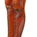 Rehab Orange Studded Fishnet Jeweled Skinny Mid Rise Trousers Leggings Pants L Photo 4
