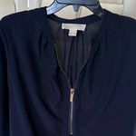 Michael Kors Women’s Blouse with Gold Ziipper Front in Navy Blue Size L Photo 1