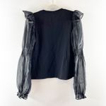 Anthropologie Crewneck Organza Puff Long Sleeve Blouse Top Black Medium Photo 3