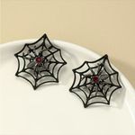 Gorgeous Retro Gothic Spider Web Stud Halloween Earrings with Ruby‎ Color Black Photo 2