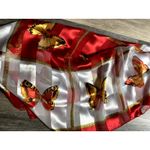 Vintage‎ Silky Butterfly Patchwork Pashmina Layering Scarf Red Boho Grandmacore White Photo 2