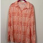 kim rogers Women’s Large Pink Button-Up Collared Linen Blouse! Photo 0