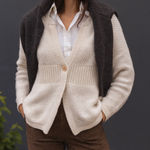 Eddie Bauer  Womens 100% Cotton White Ribbed Knit Button Front Sweater sz S/M Photo 0