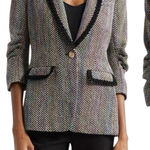 NEW NWT Cinq A Sept Khloe Mikka Tweed Blazer Jacket Black Multi Rainbow Size 4 Photo 0