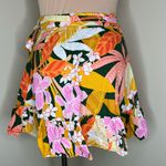 Aerie Mini Wrap Skirt Womens Small Tropical Linen Blend Ruffle Tie Floral Yellow Photo 2