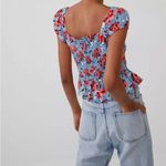 ZARA  Smocked‎ Back Floral Cropped Top Red & Blue Size Small Photo 1