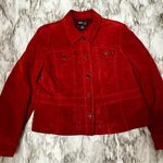 Style of New York Petite Women’s Sz L Red Suede Button Down Jacket Fall Festive Photo 0