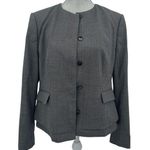 Hugo Boss Boss Jasyma Wool Jacket Blazer Gray Stripe Size 12 Collarless Photo 0