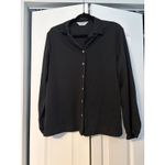 Vintage Lady Blair Black Long‎ Sleeve Collared Button Up Shirt Top Women's Size L Photo 1