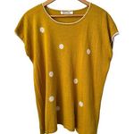 Two Danes Mustard Yellow Linen Blend Short Sleeve Polka Dot Top Women’s Small Photo 0